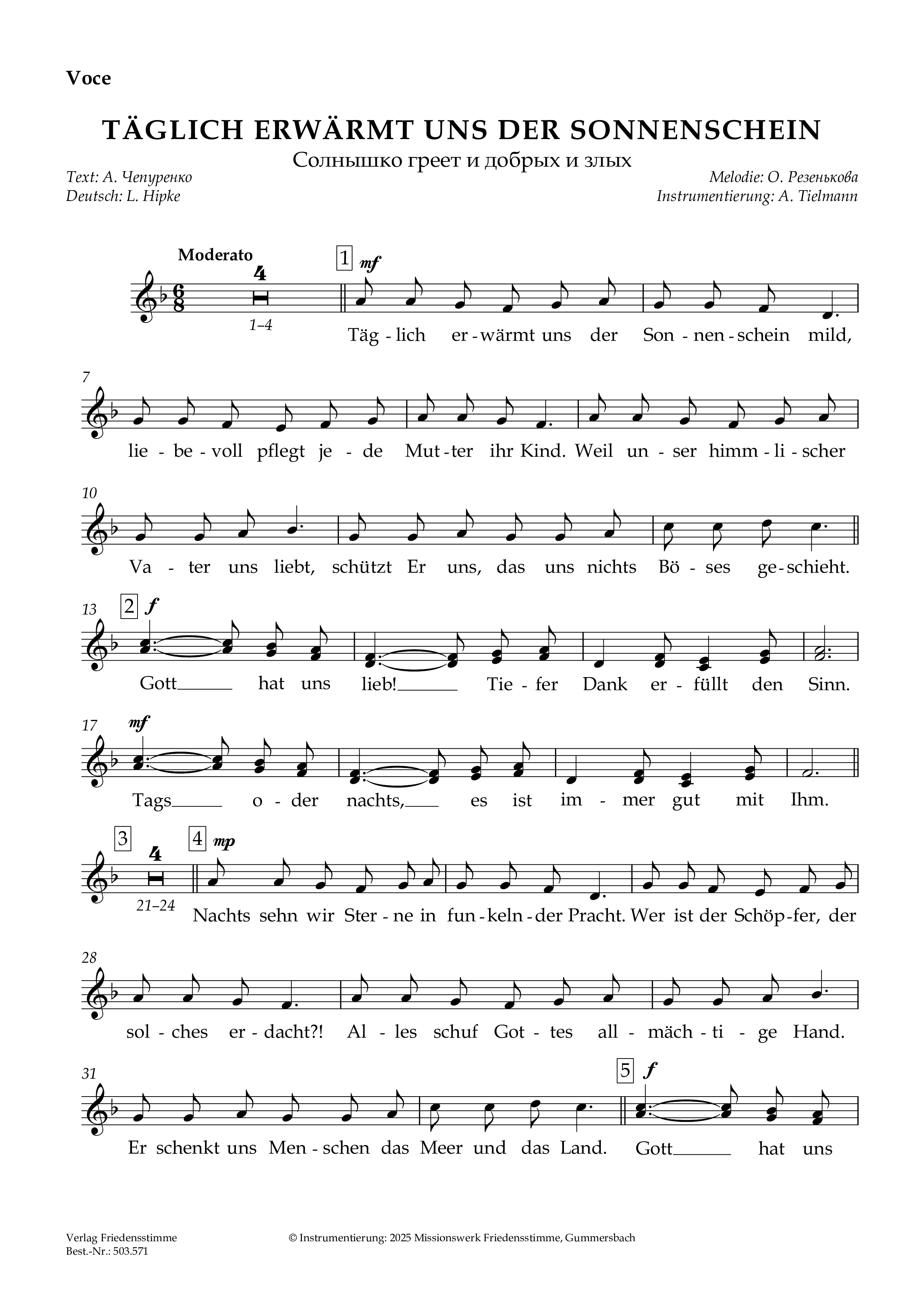 Partitur - Täglich erwärmt uns der Sonnenschein