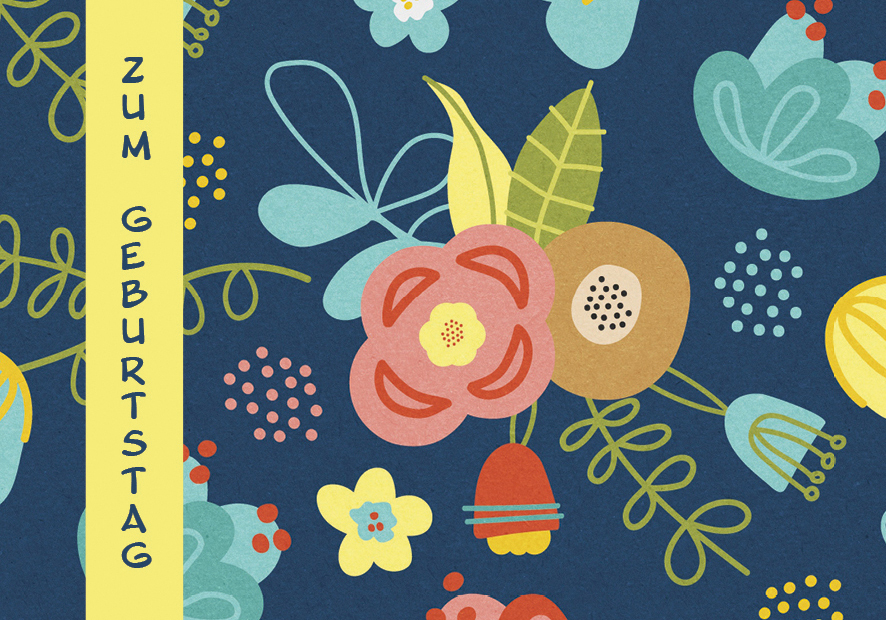 Faltkarte  - Zum Geburtstag bunte Blumen