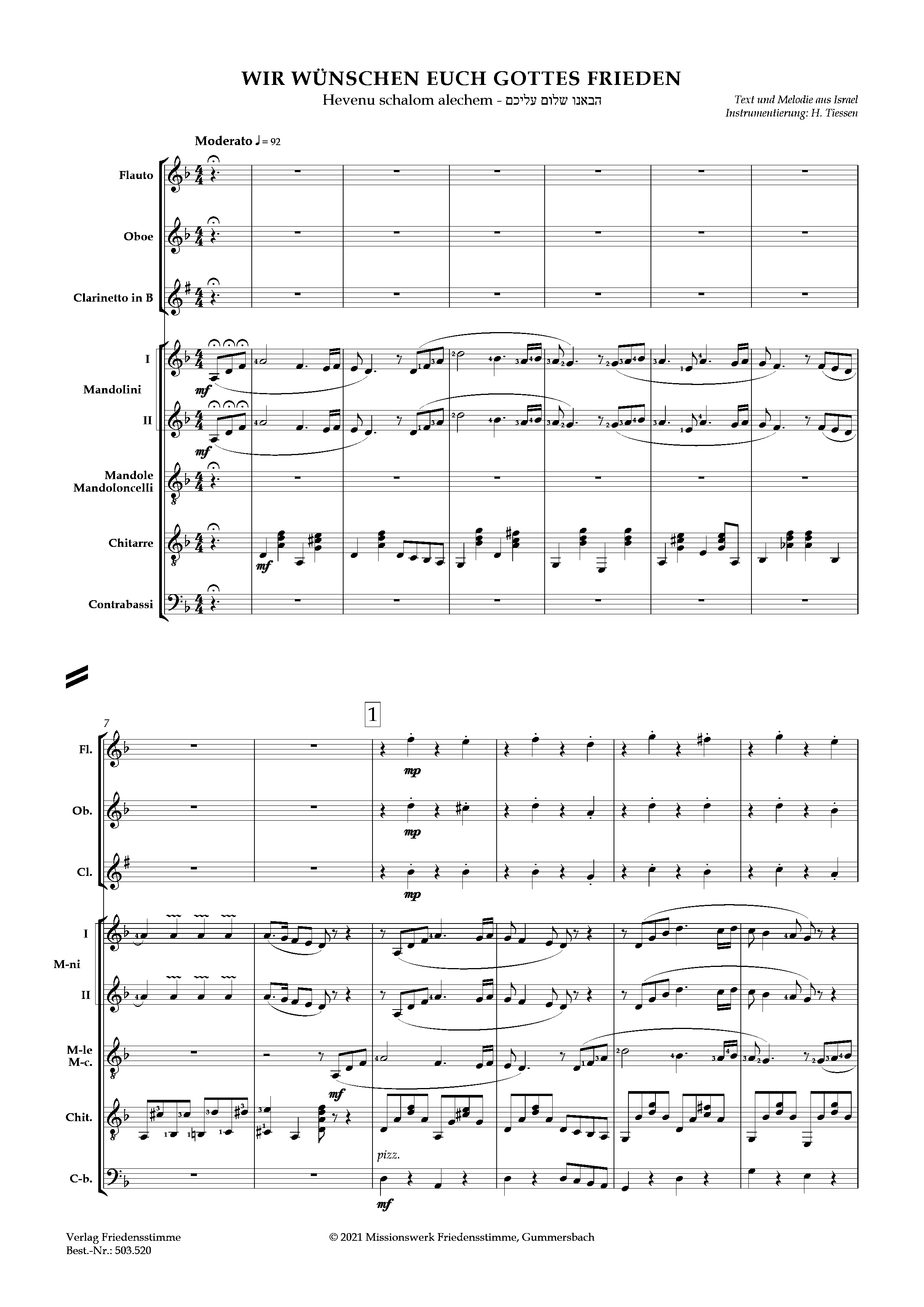 Partitur - Wir wünschen euch Gottes Frieden