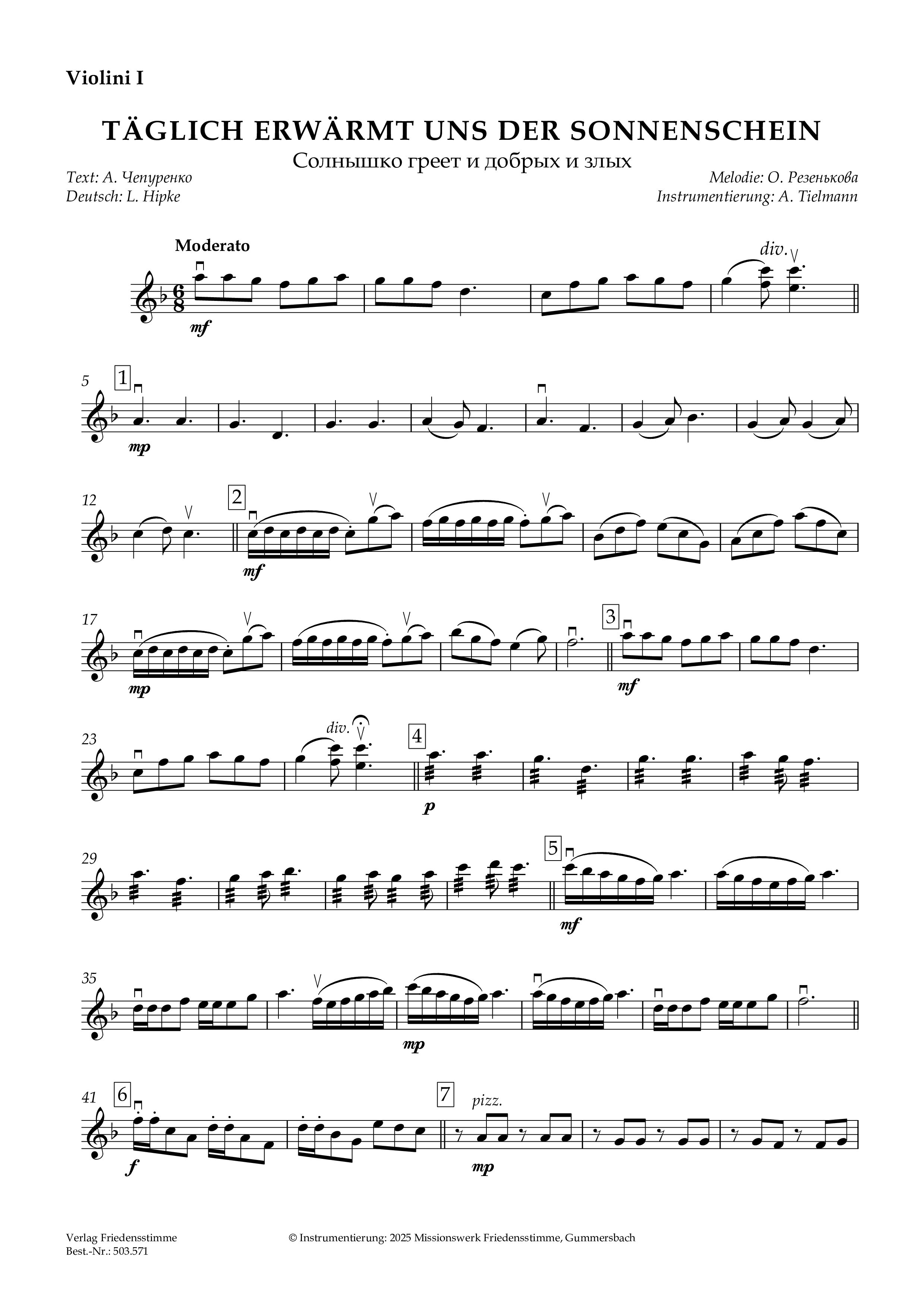 Partitur - Täglich erwärmt uns der Sonnenschein