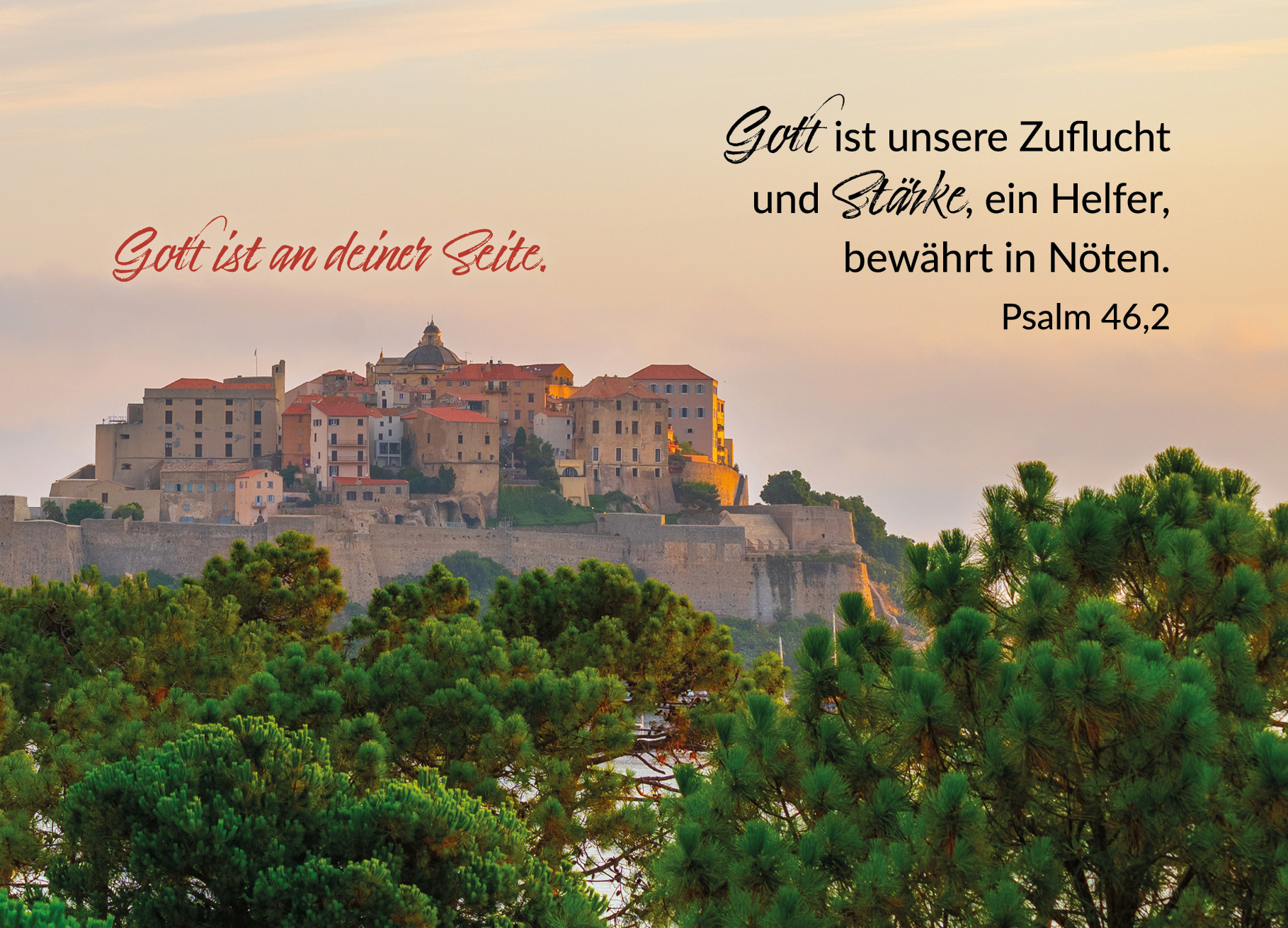 Postkarte – Stadt auf dem Berg