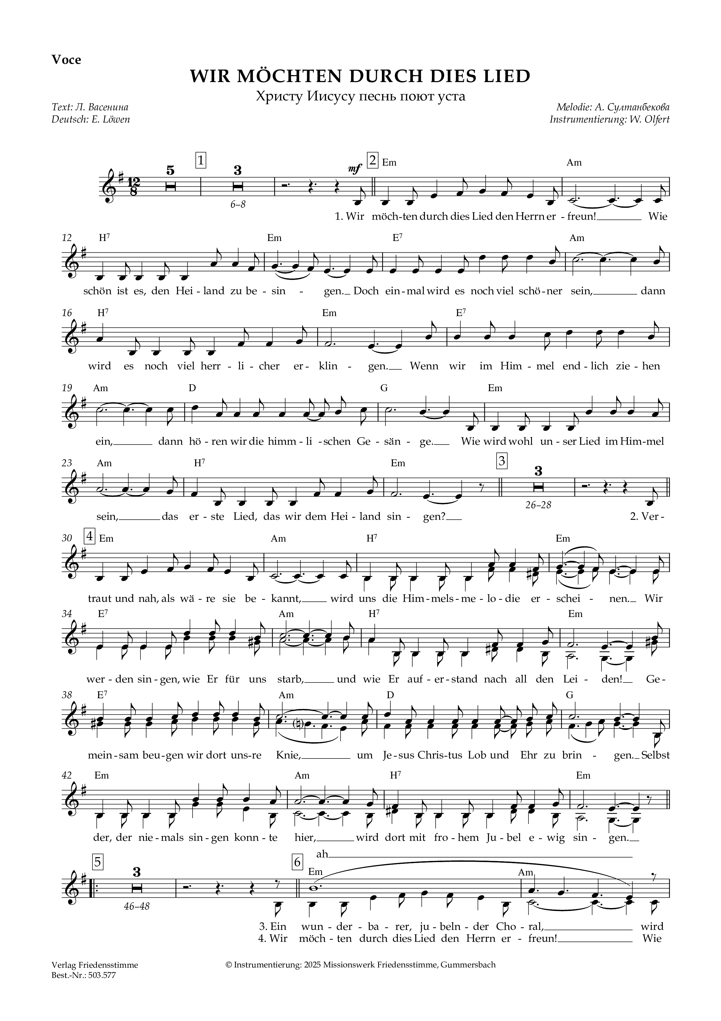 Partitur - Wir möchten durch dies Lied