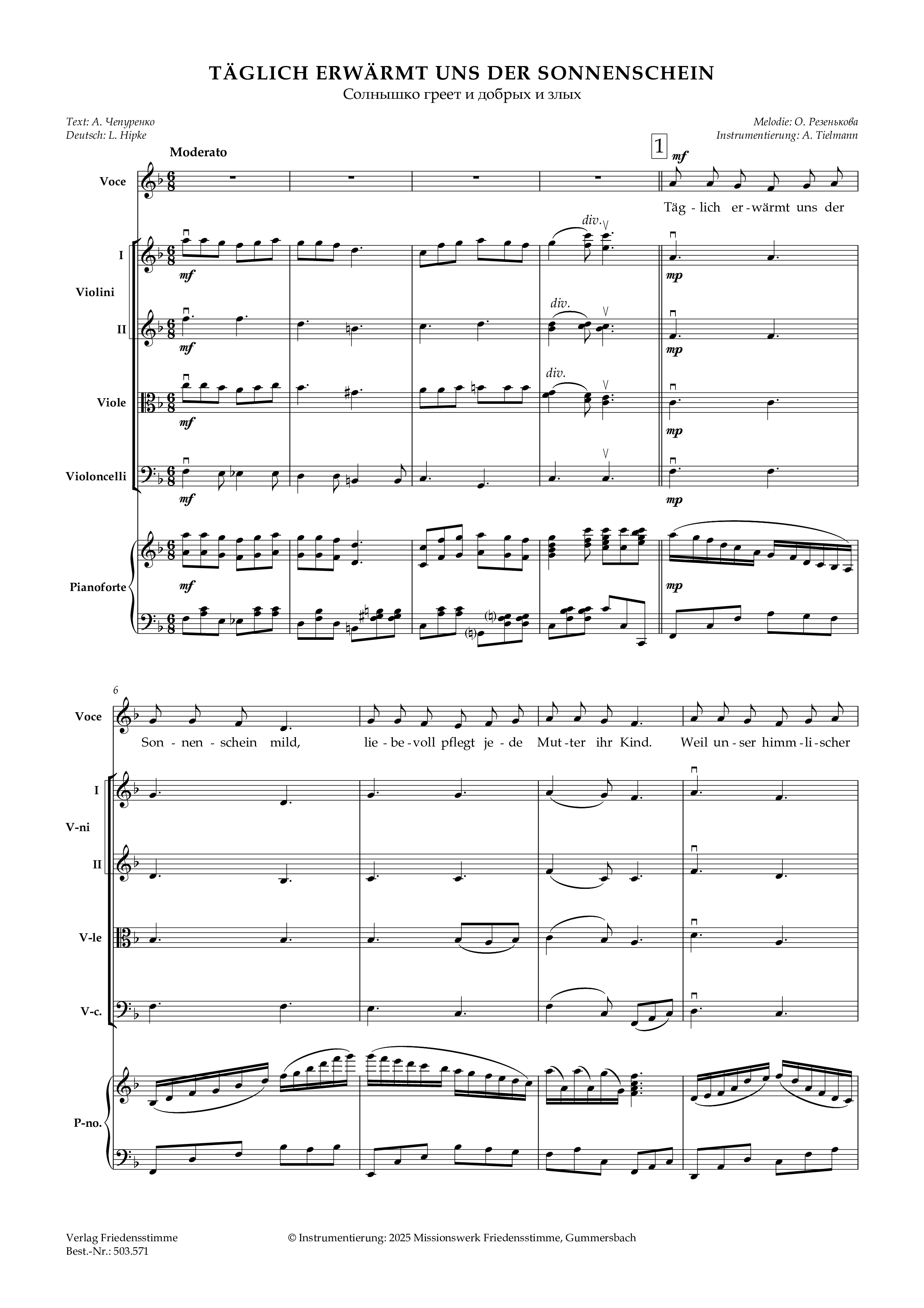 Partitur - Täglich erwärmt uns der Sonnenschein