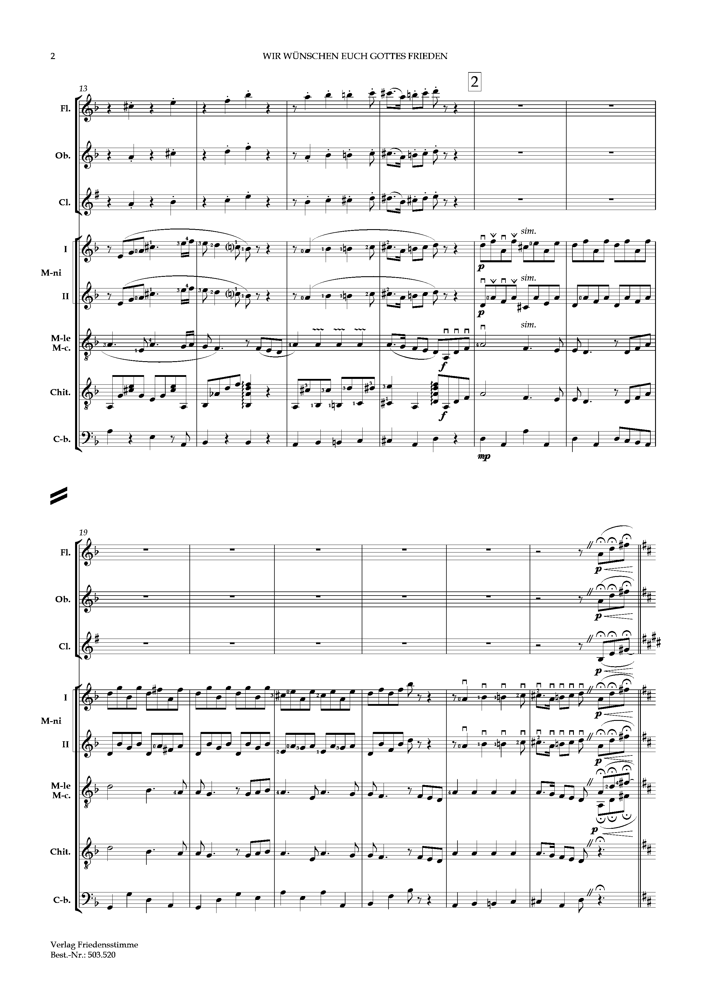 Partitur - Wir wünschen euch Gottes Frieden